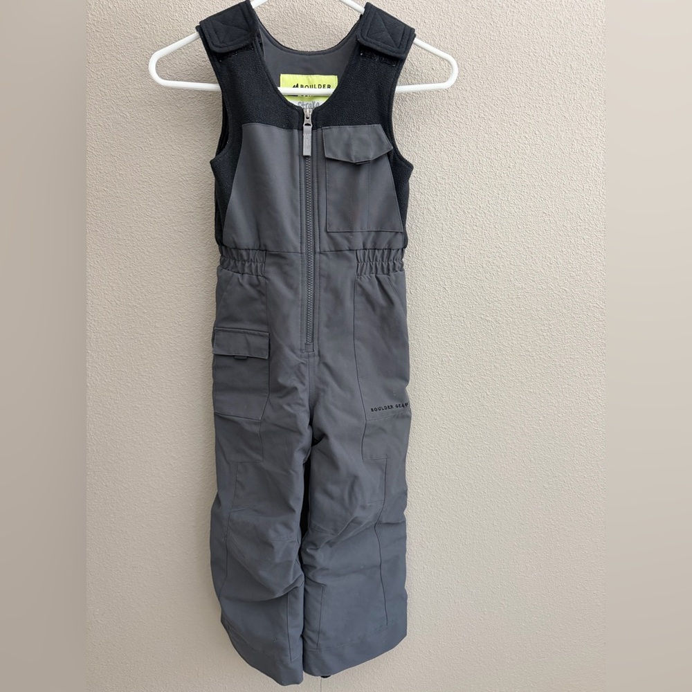 Children's Gray Insulated Snow Overalls with Adjustable Straps